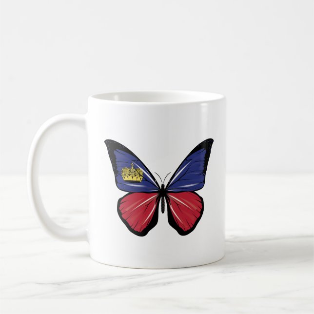 Liechtenstein-Schmetterlingsflagge Kaffeetasse (Links)