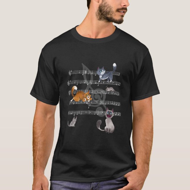 Lied der Katzen - Kätzchen spielt mit Noten T-Shirt (Vorderseite)