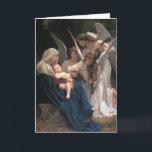 Lied des Engels-Vintagen Weihnachten<br><div class="desc">Dieses neoklassische Kunstwerk wurde im Jahre 1881 vom französischen Künstler,  William Adolphe Bouguereau gemalt. Es stellt die schönen Engel dar,  die Madonna und das Kind serenading sind. Hier dargestellt als kundengerechte Weihnachtskarte,  können Sie den Text nach innen redigieren oder ihn völlig entfernen,  wenn Sie wünschen.</div>