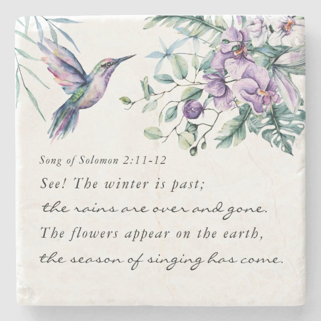 Lied von Solomon 2:11-12 Hummingbird Blume Bibel Steinuntersetzer (Vorderseite)