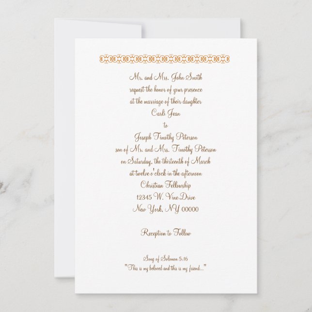 Lied von Solomon 5:16 "Das ist mein geliebter und  Einladung (Vorderseite)