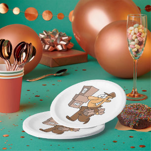 Liefermann mit Paketen und Päckchen Pappteller