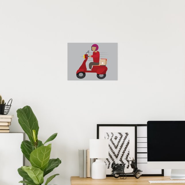 Lieferperson fährt Roller Poster (Heimbüro)