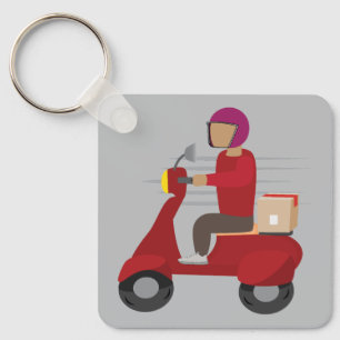 Lieferperson fährt Roller Schlüsselanhänger