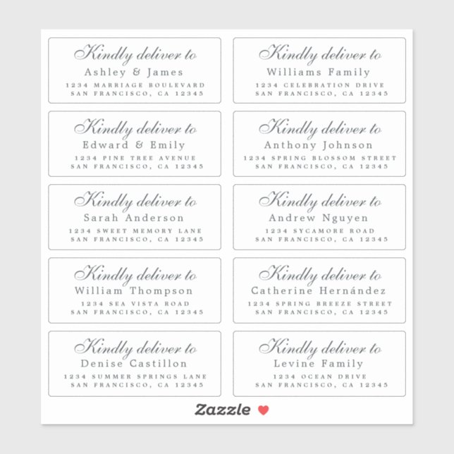 Lieferung an das Calligraphy Wedding Guest Address Aufkleber (Blatt)