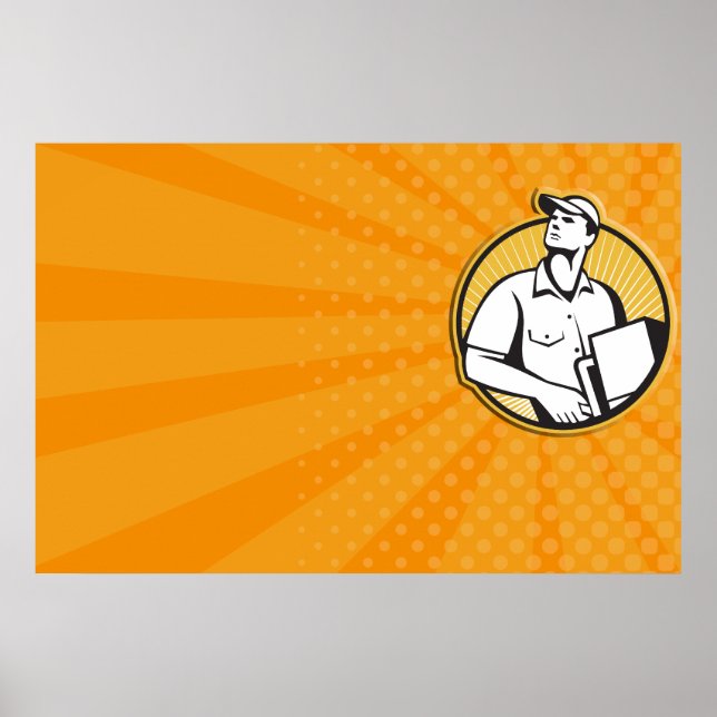 Lieferung Mann Pushing Dolly mit Karton Retro Poster (Vorne)