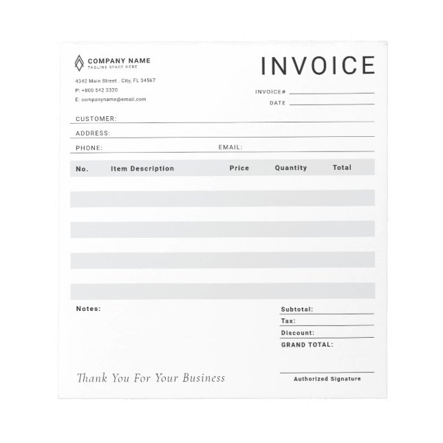 Lieferung moderner Business Invoice Notizblock (Vorderseite)