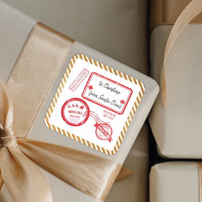 Lieferung von Gold-Weihnachten-Nordpol-Postsendung Quadratischer Aufkleber (Von Creator hochgeladen)