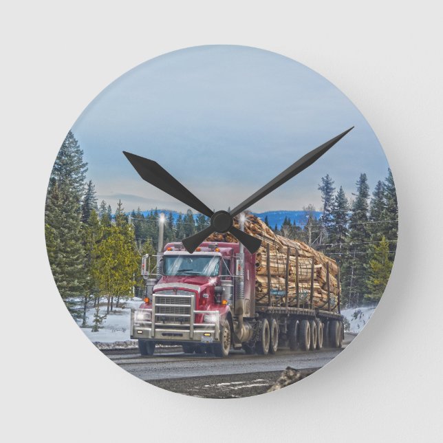 Lieferung von Red Lumber Truck Hardware Store Art Runde Wanduhr (Vorderseite)