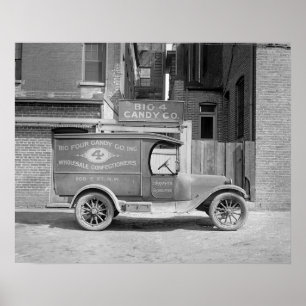 Lieferwagen für Süßigkeiten, 1926. Vintage-Foto Poster