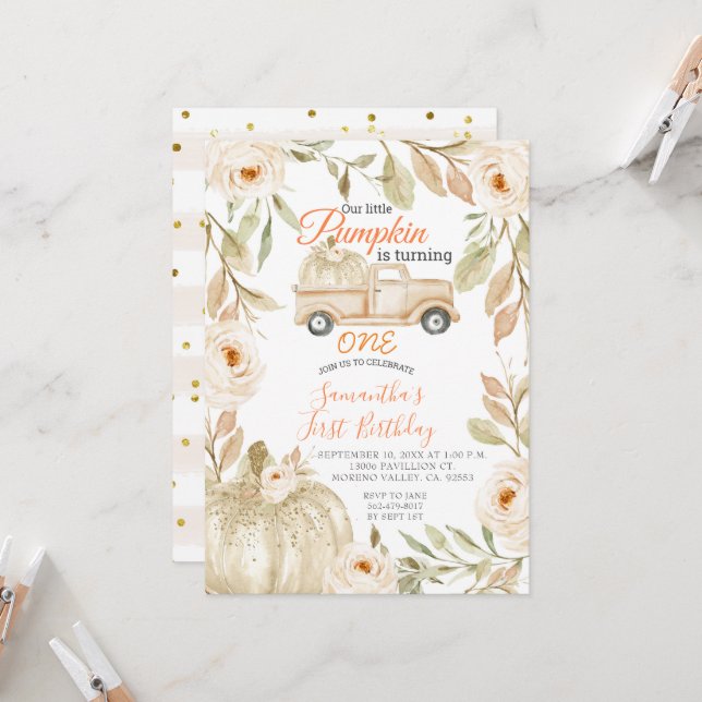 Lieferwagen Truck Pumpkin Dritter Geburtstag Einla Einladung (Vorderseite/Rückseite Beispiel)