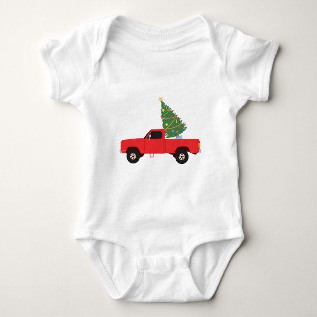 Lieferwagen Truck Weihnachtsbaum Baby Strampler (Vorderseite)