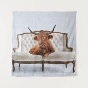 Liegende Highland-Cow-Tapete Wandteppich