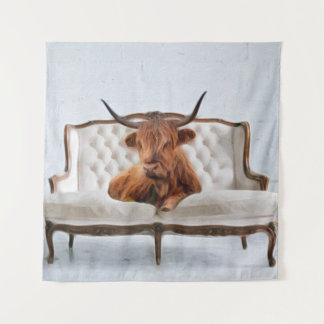Liegende Highland-Cow-Tapete Wandteppich