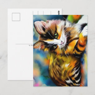 Liegende Katze, Aquarell -  Postkarte