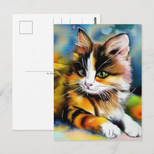 Liegende Katze, Aquarell - Postkarte