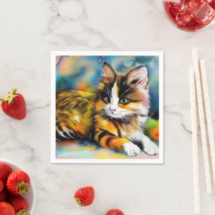 Liegende Katze, Aquarell - Serviette