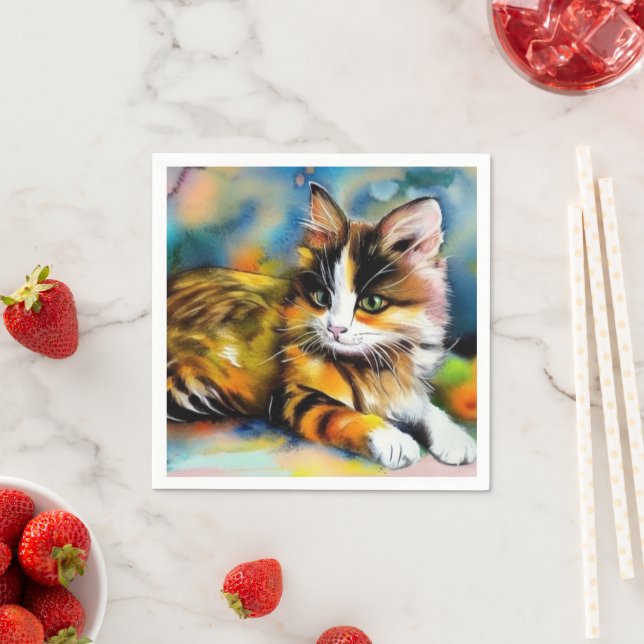Liegende Katze, Aquarell -  Serviette (Beispiel)