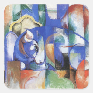 Liegender Bulle von Franz Marc, Vintage-Kubismus-K Quadratischer Aufkleber