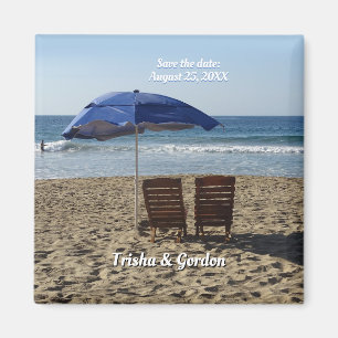 Liegestühle und Sonnenschirm Save the Date nach Ma Magnet