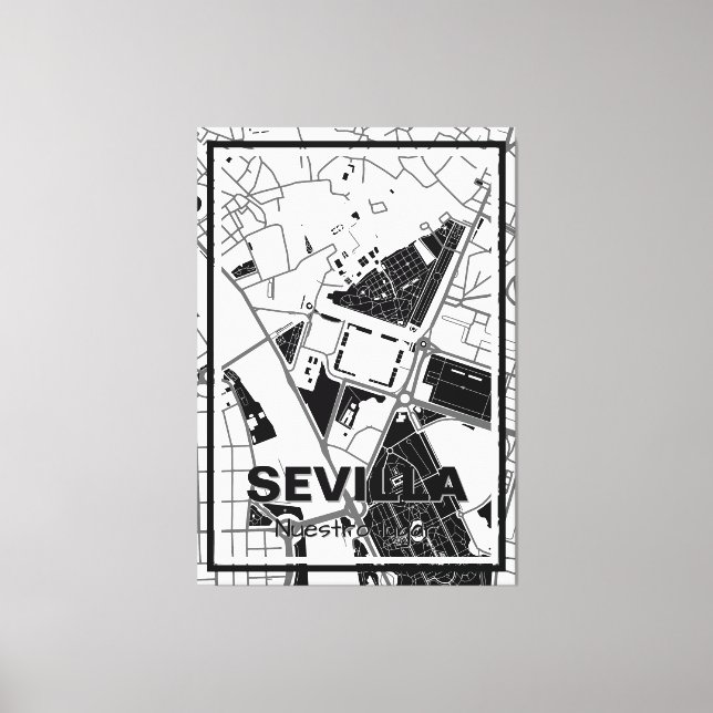 Lienzo mapa minimalista Sevilla - Blanco-negro Leinwanddruck (Vorderseite)