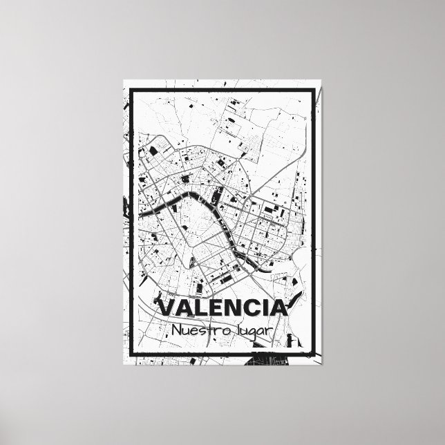 Lienzo mapa minimalista Valencia - Blanco-negro Leinwanddruck (Vorderseite)
