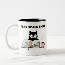 Lies, trinke und denke Süße Katze liest Buch und K