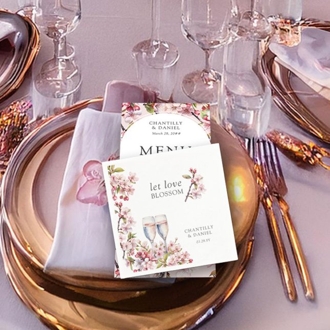 Ließ Liebe Blossom Rosa Kirschbaum Blume Hochzeit Serviette (Let love blossom, spring wedding napkins from the Cherry Blossom wedding collection by Darling & May)
