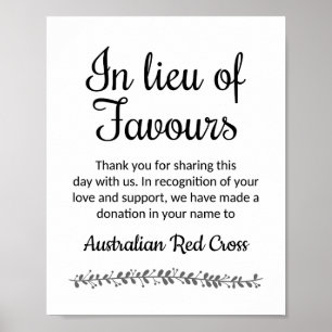 Lieu of favors Wedding Sign - Rochester Poster
