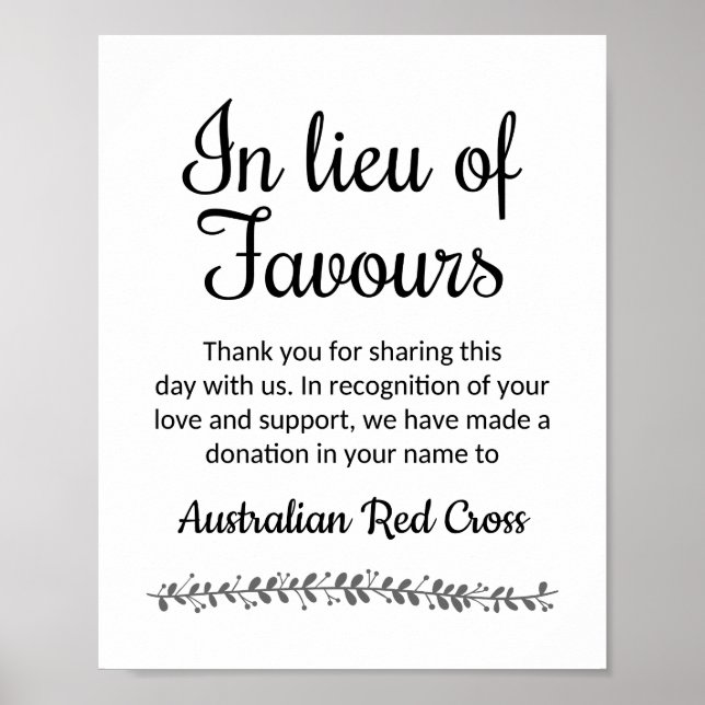 Lieu of favors Wedding Sign - Rochester Poster (Vorne)