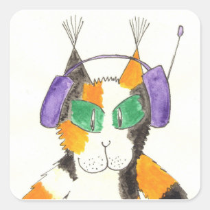 Lieutenant Moppet Cats Go interplanetarisch Quadratischer Aufkleber