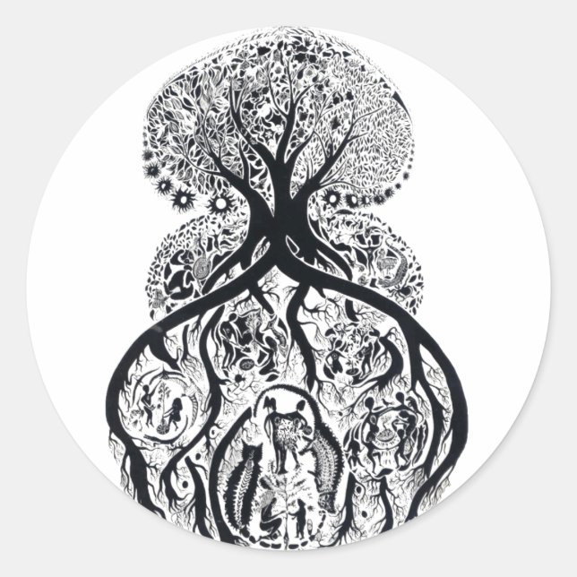 LIFE-BAUM - schwarz-weiß Runder Aufkleber (Vorderseite)