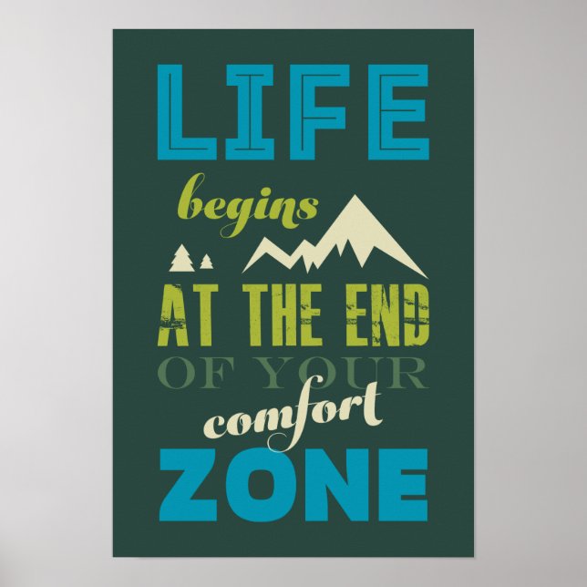 Life begins Inspirational Quote Typography Poster (Vorne)