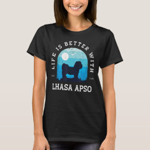 Life Better Lhasa Apso Vintag Blue Dog Mama Vater T-Shirt