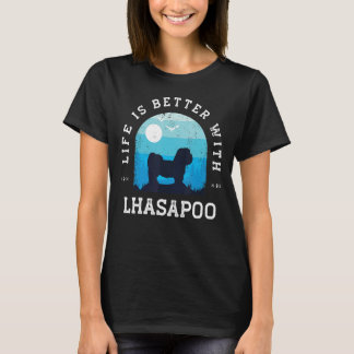 Life Better Lhasapoo Vintag Blue Dog Mama Vater T-Shirt