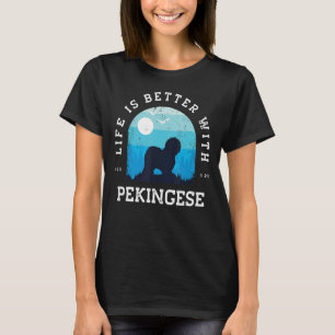 Life Better Pekingese Vintag Blue Dog Mama Vater T-Shirt