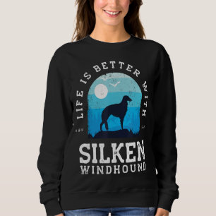 Life Better Silken Windhound Vintag Blue Dog Mama Sweatshirt