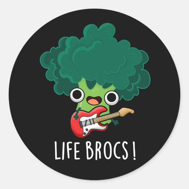 Life Brocs Funny Veggie Broccoli Pun Dark BG Runder Aufkleber (Vorderseite)