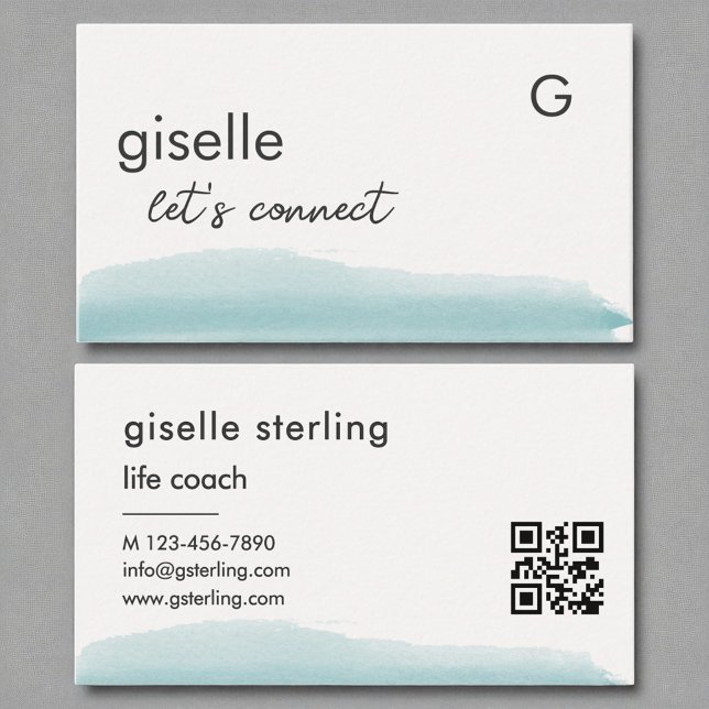 Life Coach Aqua Blue Brush QR Code Visitenkarte (Von Creator hochgeladen)