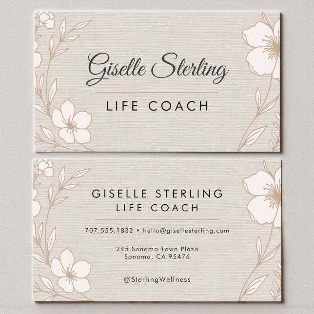 Life Coach Botanical Flowers Floral Linen Visitenkarte (Von Creator hochgeladen)