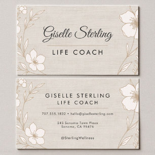 Life Coach Botanische Blumen Florale Leinen Visitenkarte