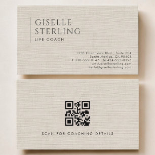 Life Coach Luxus Neutraler Leinen QR Code Visitenkarte