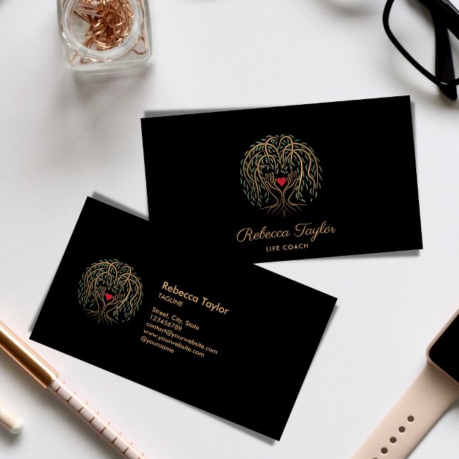 Life Coach Willow Tree of Life Herz Hände Visitenkarte (Von Creator hochgeladen)