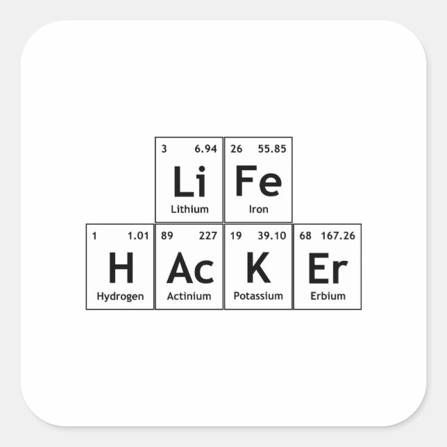 LiFe HAcKEr Chemische Elemente Regelmäßiges Tabell Quadratischer Aufkleber (Vorderseite)