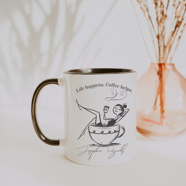 Life Happens. Coffee Helps. Minimalist Monogram Tasse (Von Creator hochgeladen)
