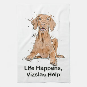 Life Happens Vizslas Hilfe Cartoon Geschirrtuch