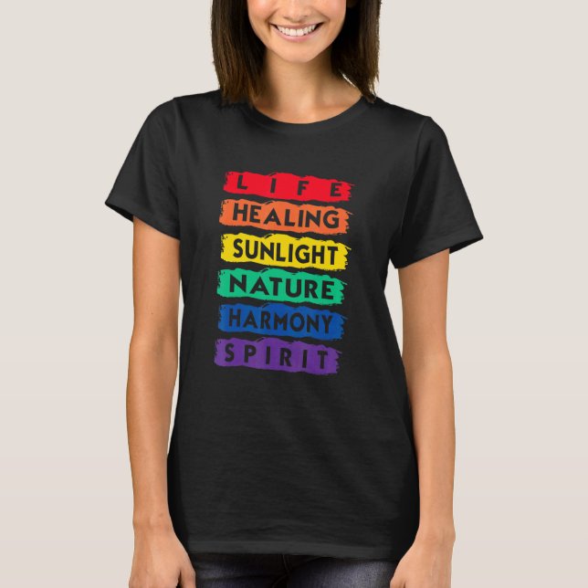 Life Healing Nature Harmoney Spirit Lgbtq Flag Lgb T-Shirt (Vorderseite)