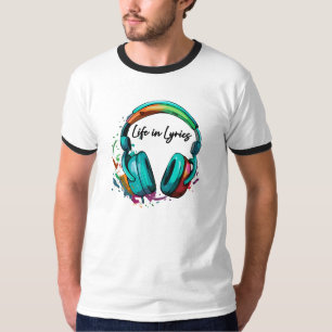 "Life in Lyrics" mehrfarbiger Kopfhörer Art  T-Shirt