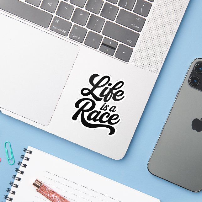 Life is a Race Custom-Cut Vinyl Motivational  Aufkleber (Laptop mit iPhone)