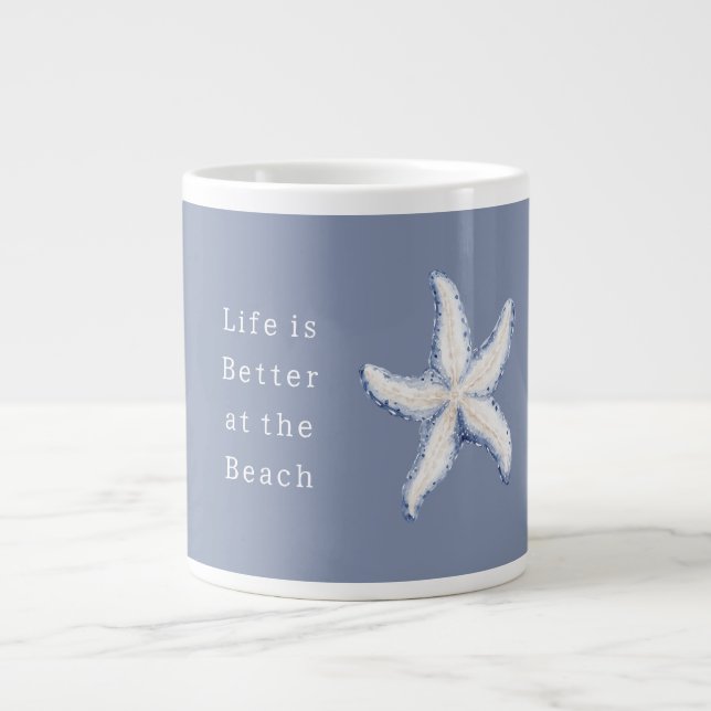 Life is Better Beach Blue White Starfish Jumbo-Tasse (Vorderseite)